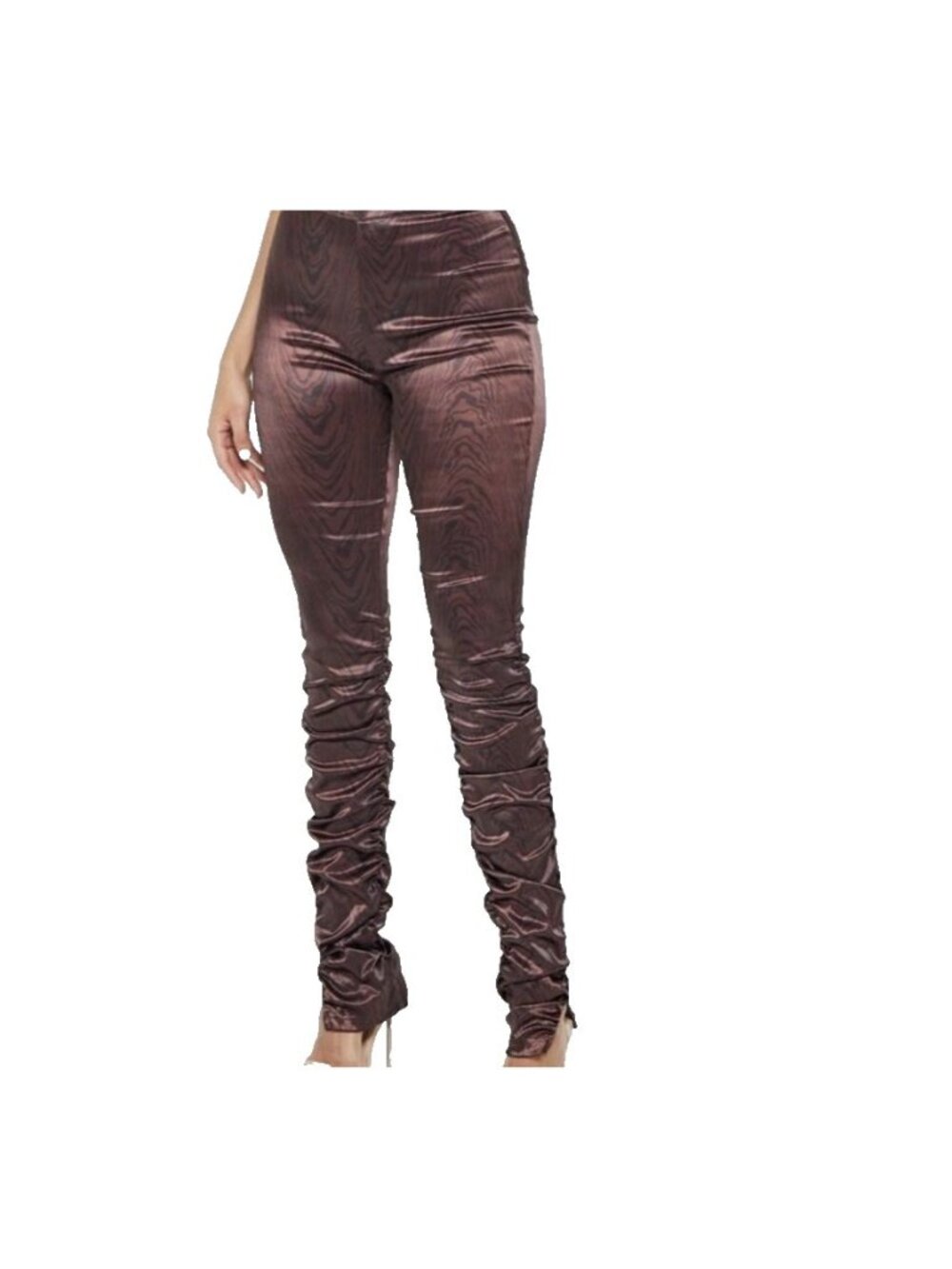 Manière De Voir Brown Satin Woodgrain Ruched Leggings ( US 4 )